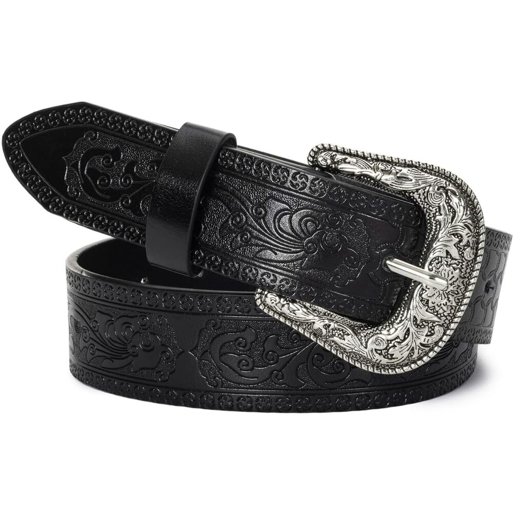 6991 Adjustable Vintage Western-belts For Women Men Embossed Pu Leather